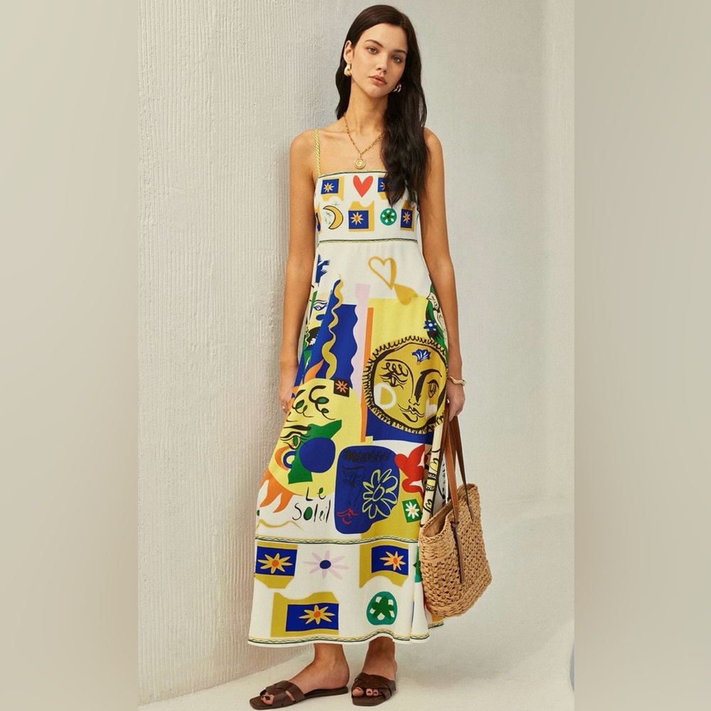 🔥 COMMENSE WOMENS Colorful Abstract Print Maxi Dress NWT sz S